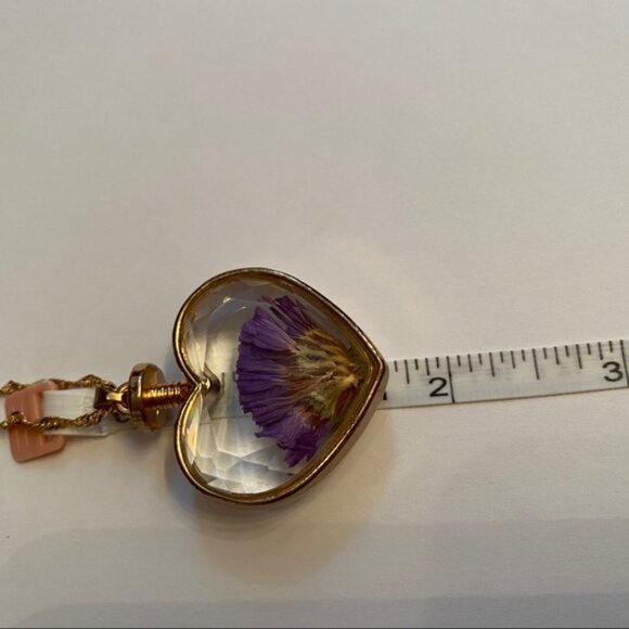 NECKLACE GOLD TONE ROPE CHAIN PENDANT HEART PURPLE FLOWER KEEPSAKE - Picture 11 of 12